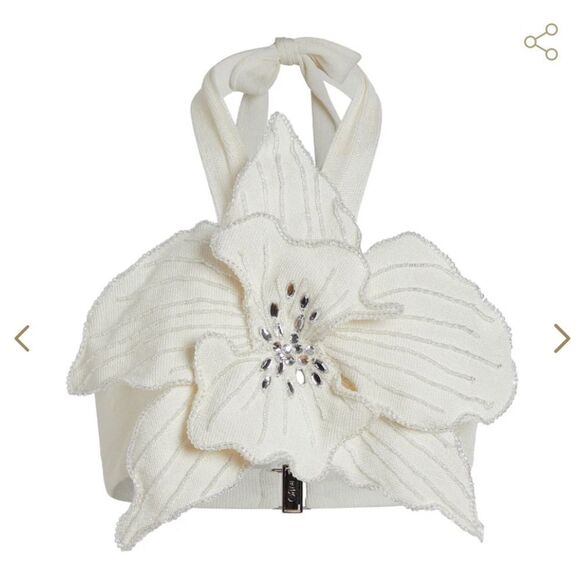 PatBO Flower Applique Halter Top Ivory White Floral 3D blouse crop Revolve NWT 6 - Picture 3 of 16